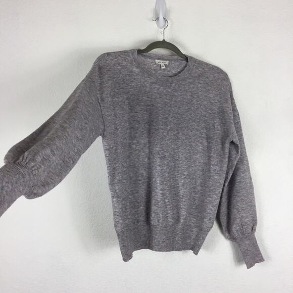 Anthropologie Ella Moss Maggie Heather Grey Puff Sleeve Knit Sweater Small - Picture 10 of 13